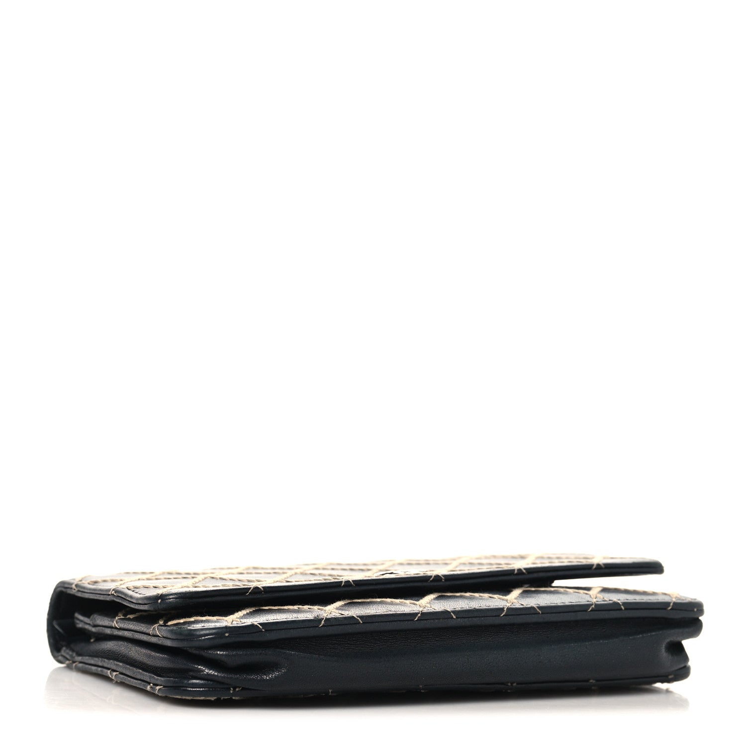 Calfskin Diamond Stitch Wallet On Chain WOC Black