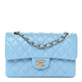 Caviar Quilted Small Double Flap Light Blue