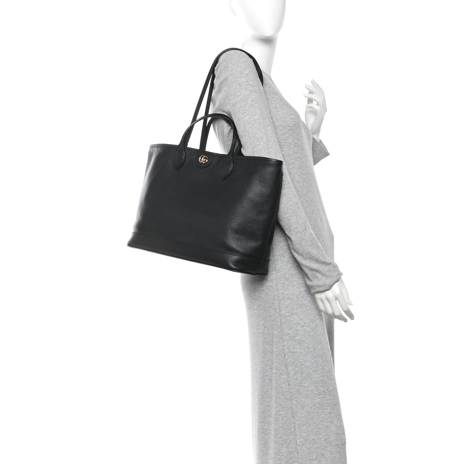 Textured Dollar Calfskin Medium Ophidia Shoulder Tote Bag Black