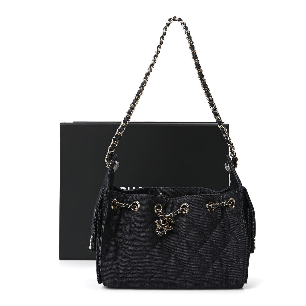 Denim Quilted Mini Chanel 25 Handbag Dark Blue