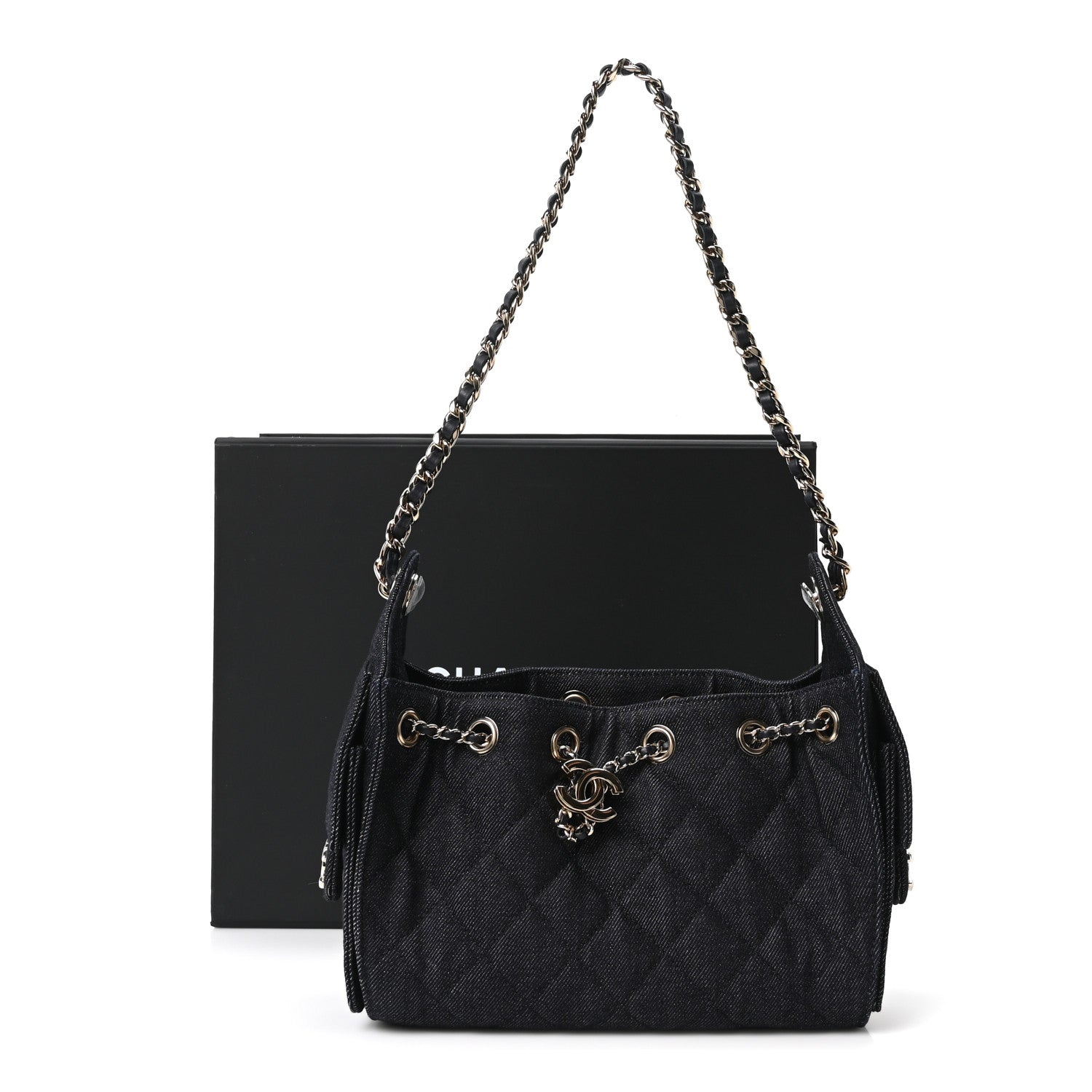 Denim Quilted Mini Chanel 25 Handbag Dark Blue