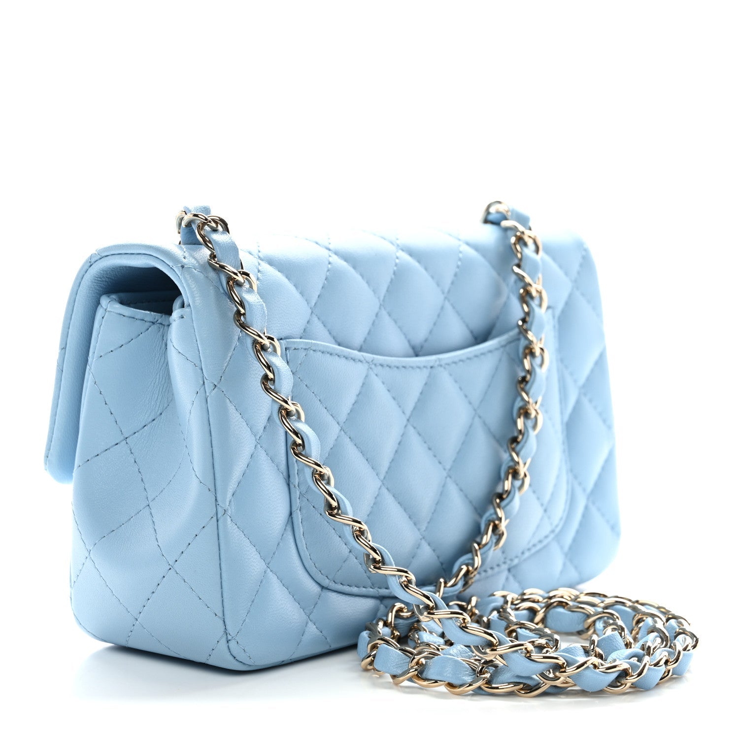 Lambskin Quilted Mini Rectangular Flap Light Blue