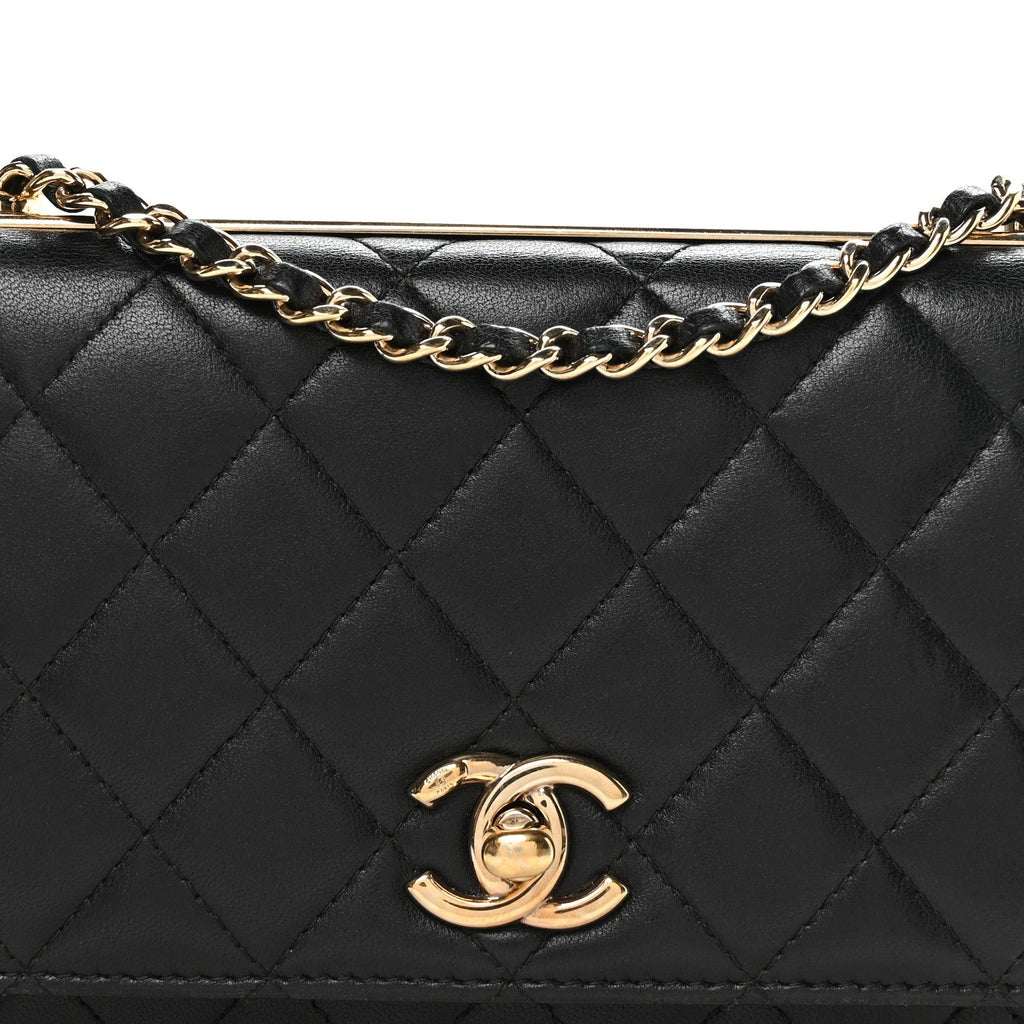 Lambskin Quilted Trendy CC Wallet On Chain WOC Black