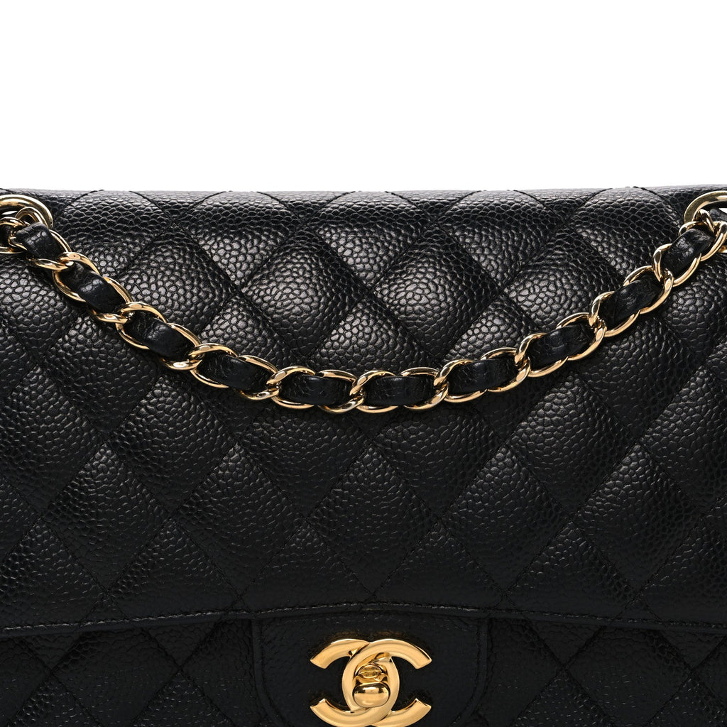 Caviar Quilted Medium Double Flap Black