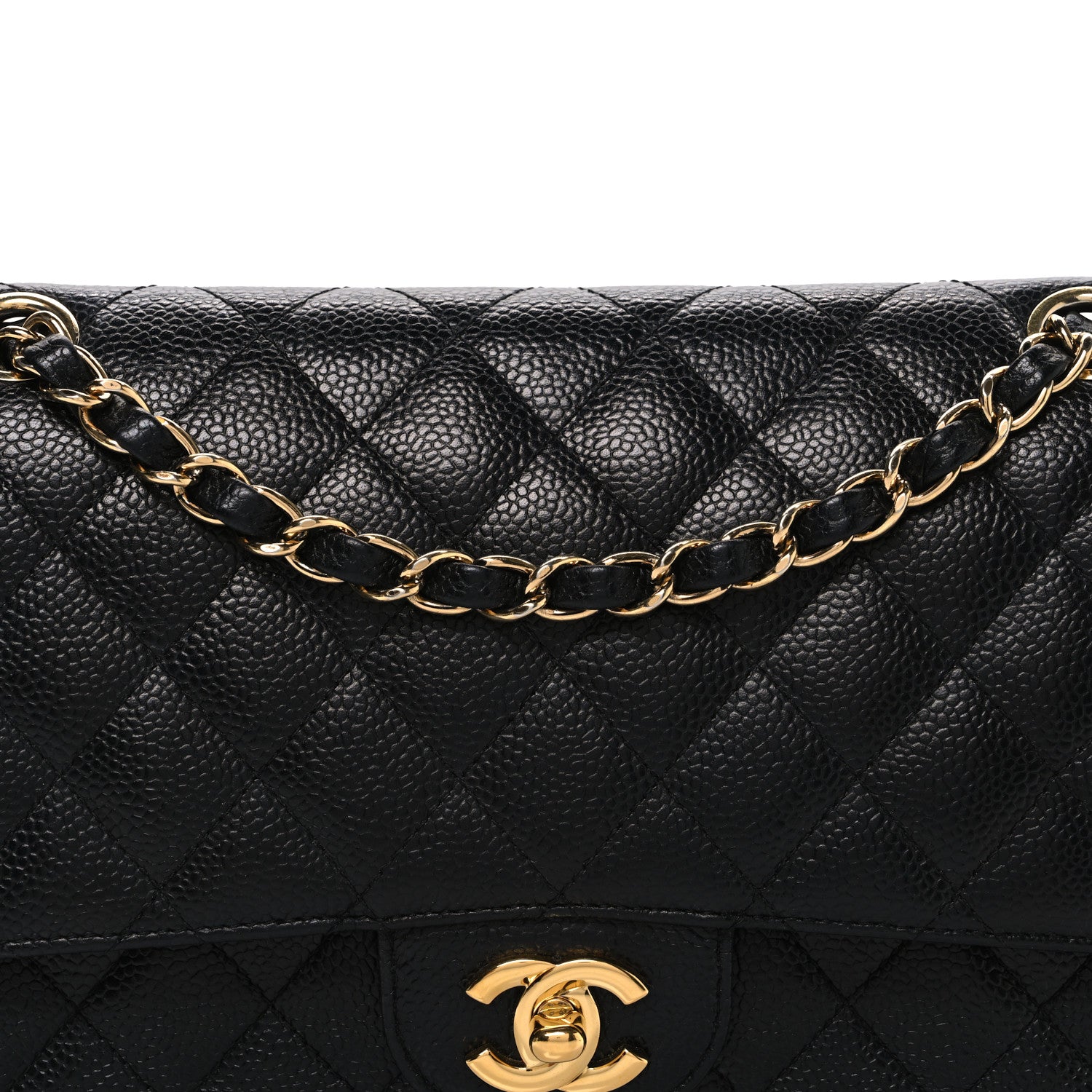 Caviar Quilted Medium Double Flap Black