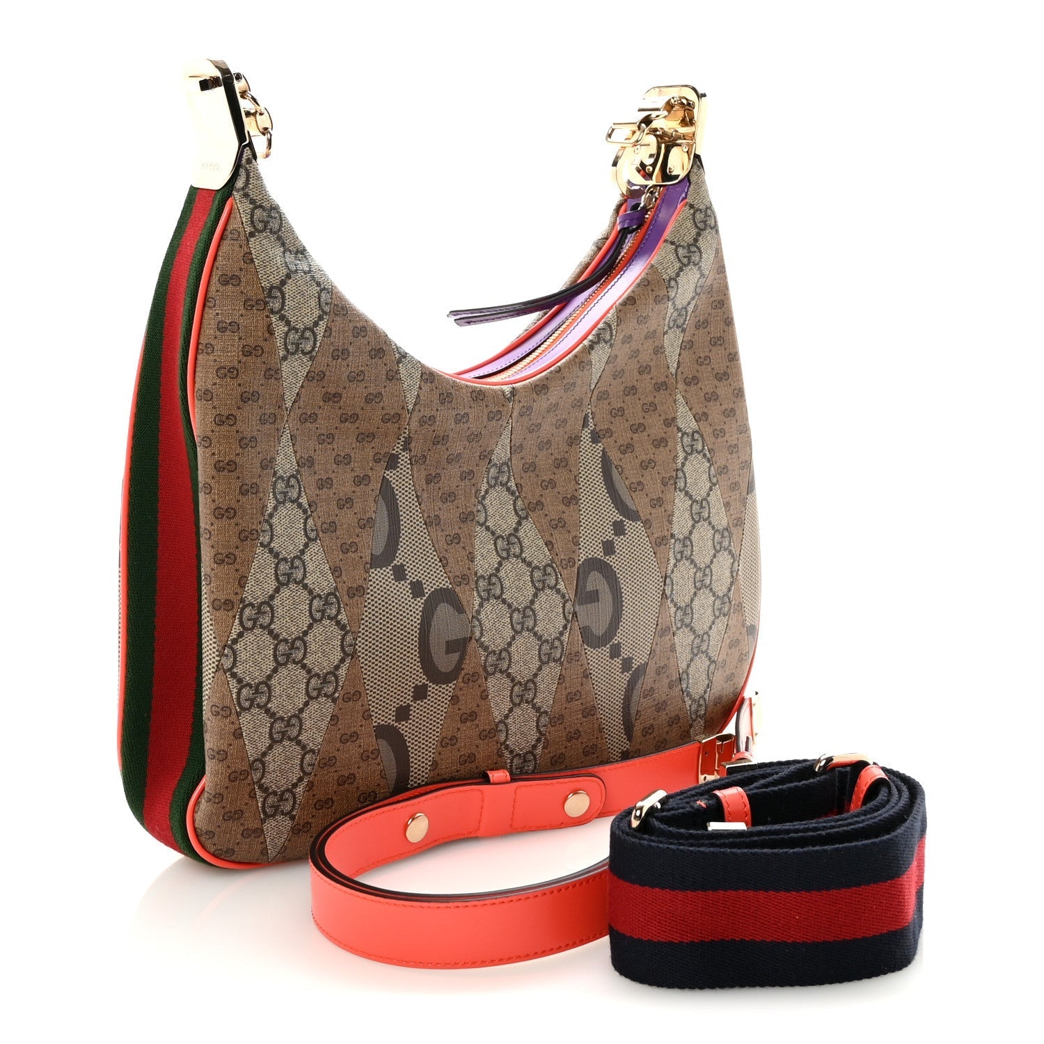 GG Supreme Monogram Mix Monogram Web Patchwork Large Attache Shoulder Bag Beige Multicolor