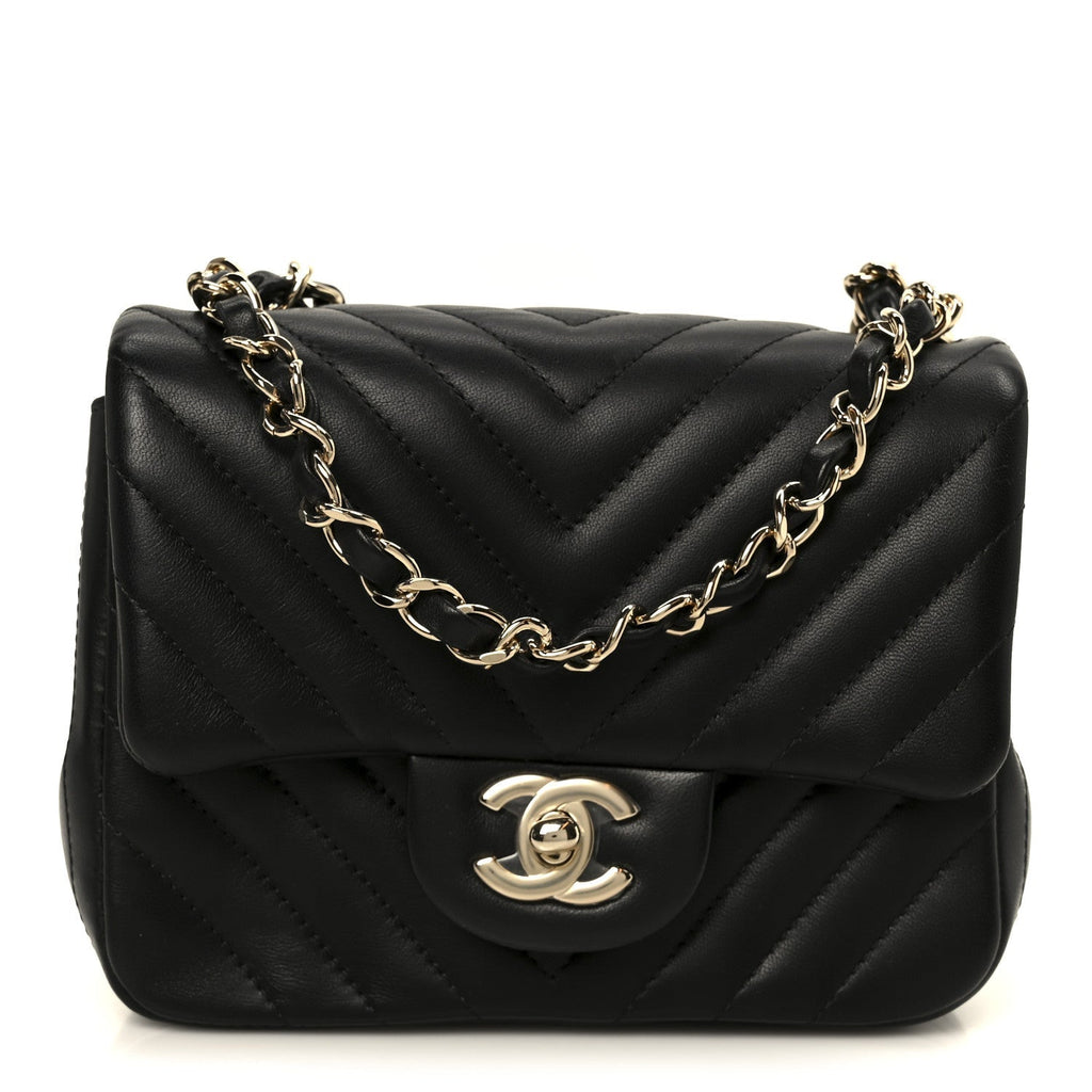 Lambskin Chevron Quilted Mini Square Flap Black