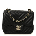 Lambskin Chevron Quilted Mini Square Flap Black
