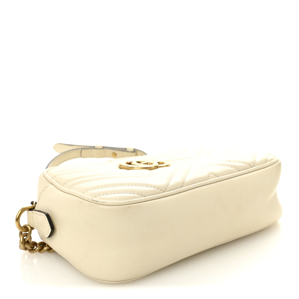 Calfskin Matelasse Small GG Marmont Chain Shoulder Bag White