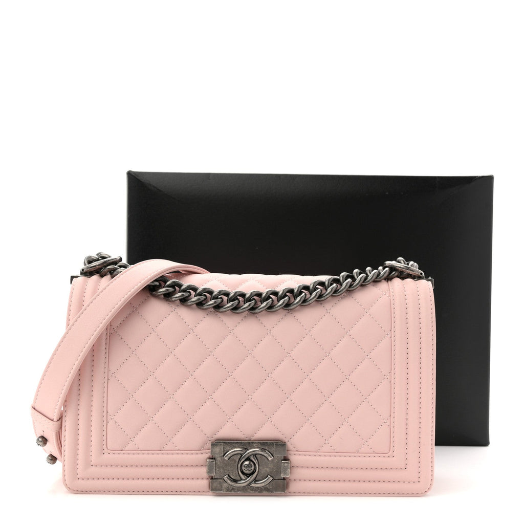 Calfskin Quilted Medium Boy Flap Light Pink