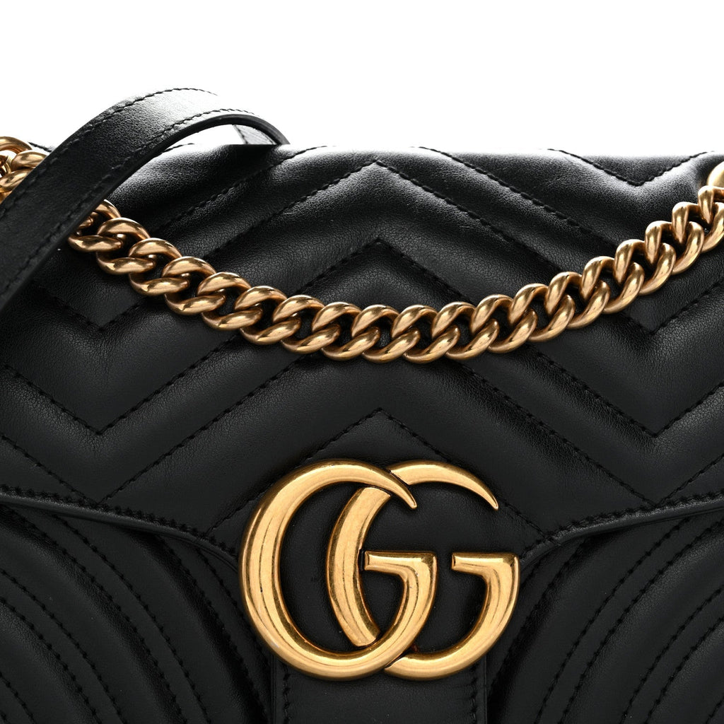 Calfskin Matelasse Small GG Marmont Shoulder Bag Black