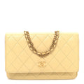 Lambskin Quilted Enamel Wallet On Chain WOC Yellow