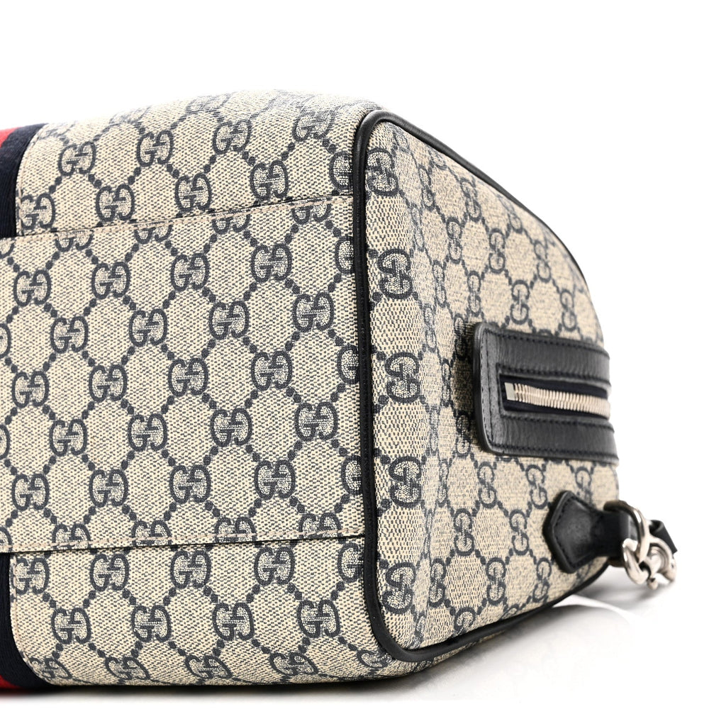 GG Supreme Monogram Web Medium Ophidia Top Handle Bag Beige Blue
