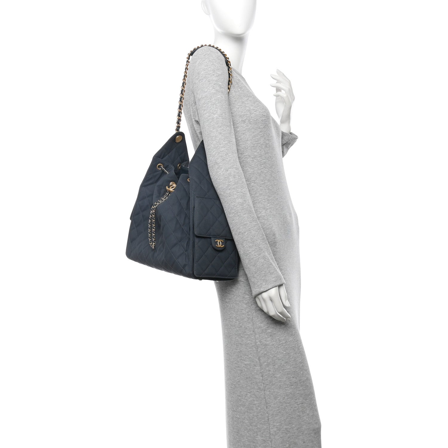 Canvas Quilted Medium Chanel 25 Handbag Dark Blue