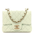 Lambskin Quilted Mini Square Flap Light Green