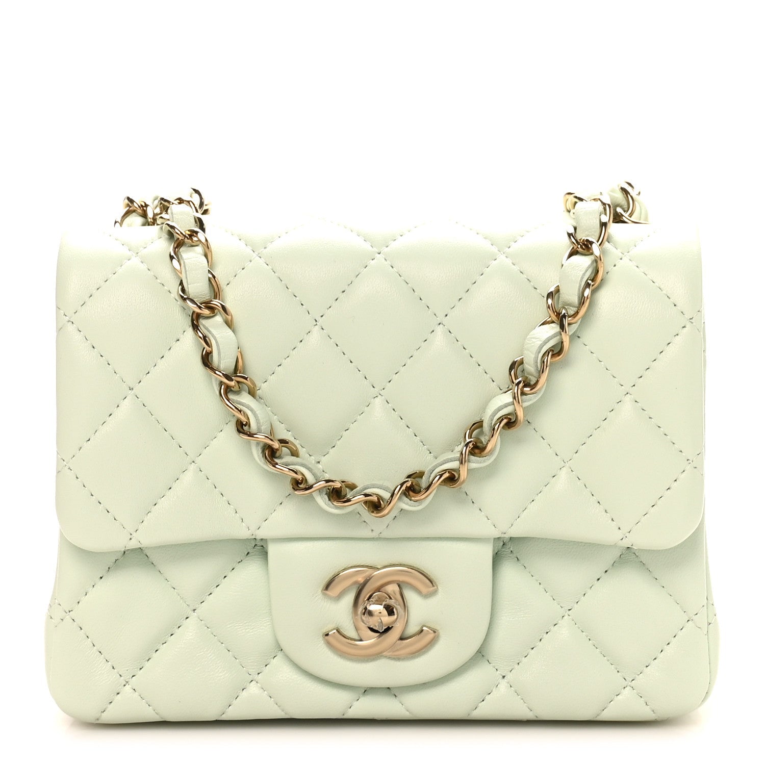 Lambskin Quilted Mini Square Flap Light Green