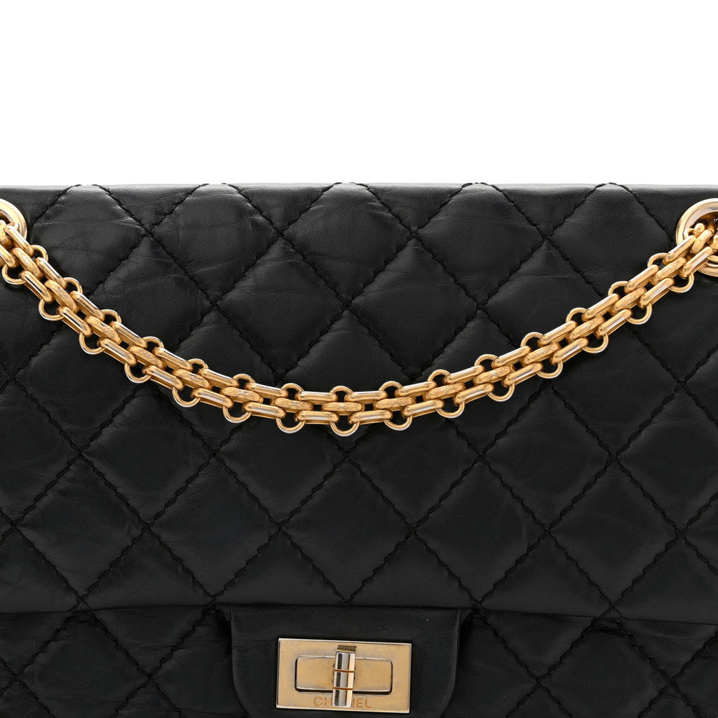 Aged Calfskin Quilted 2.55 Reissue 225 Flap Black