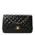Lambskin Quilted Jumbo Double Flap Black