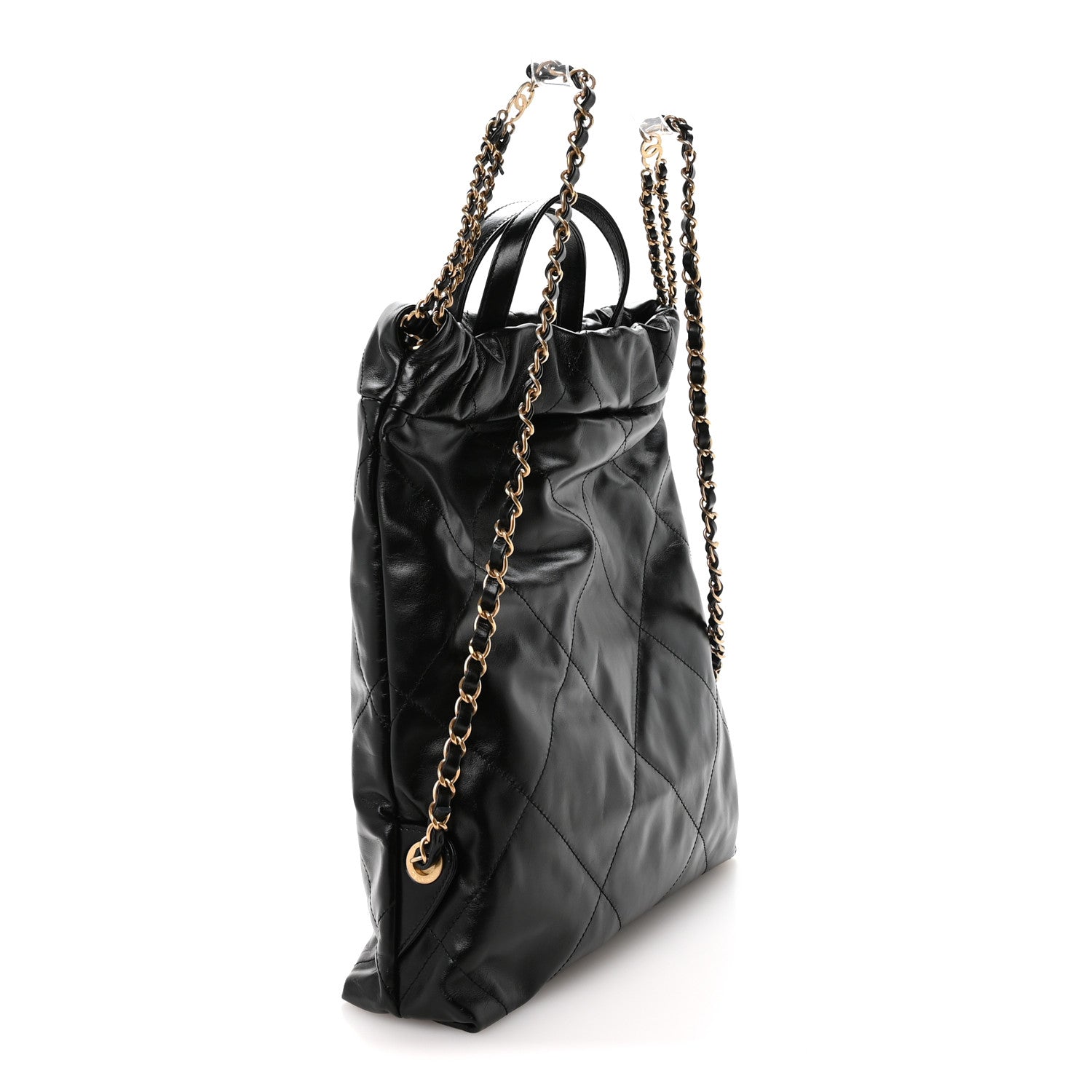 Shiny Calfskin Quilted Chanel 22 Backpack Black