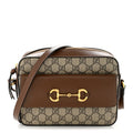 GG Supreme Monogram Small Horsebit 1955 Shoulder Bag Beige Brown Sugar