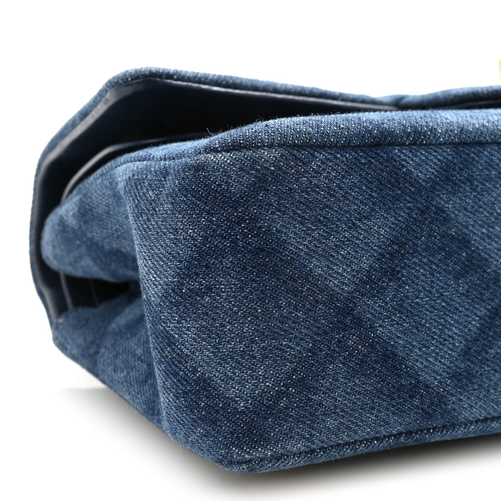 Printed Denim Quilted Small Double Flap Blue