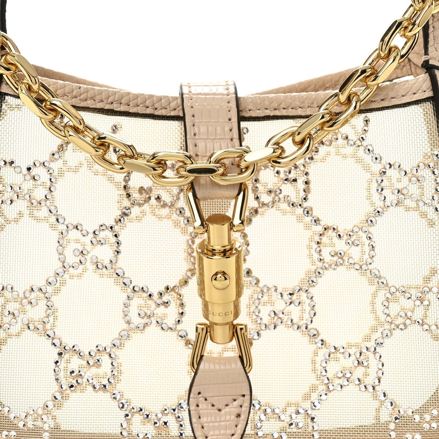 Lizard Mesh Crystal GG Monogram Mini Jackie 1961 Hobo Light Powder Skin Rose
