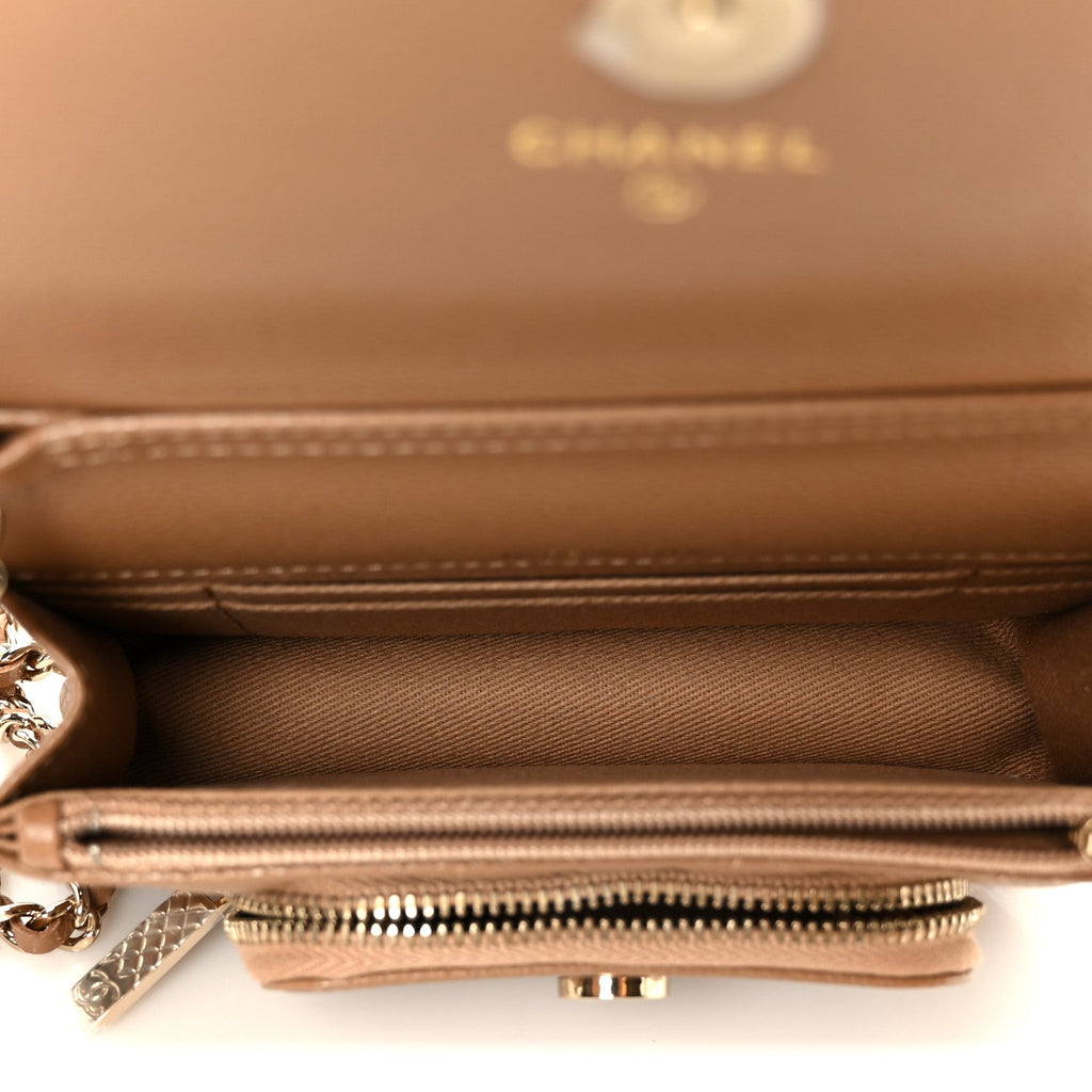 Caviar Quilted Business Affinity Clutch With Chain Flap Camel