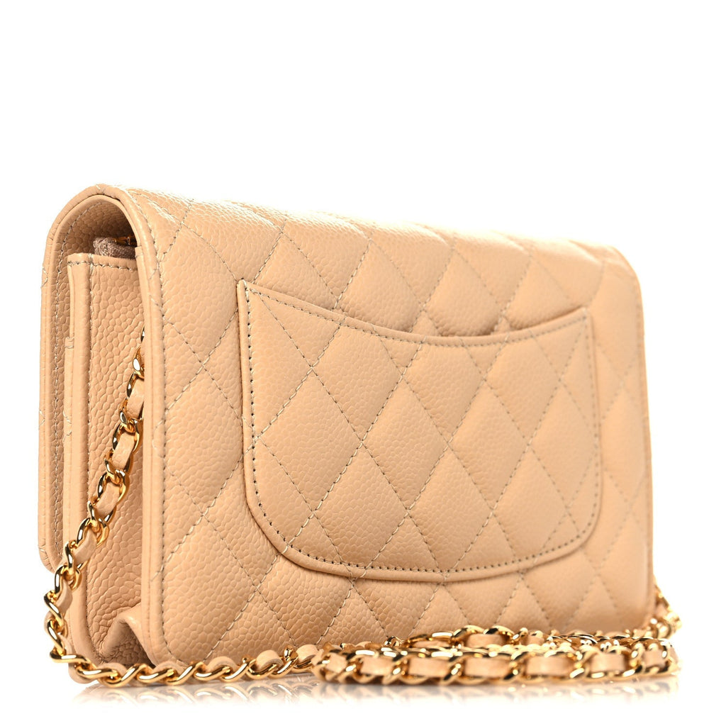 Caviar Quilted Wallet on Chain WOC Beige