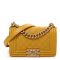 Lambskin Quilted Small Boy Flap Yellow