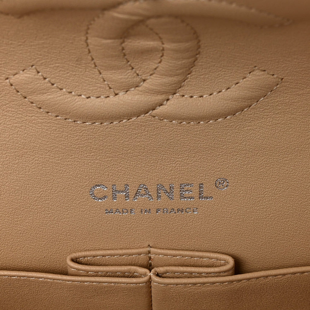 Lambskin Quilted Medium Double Flap Beige