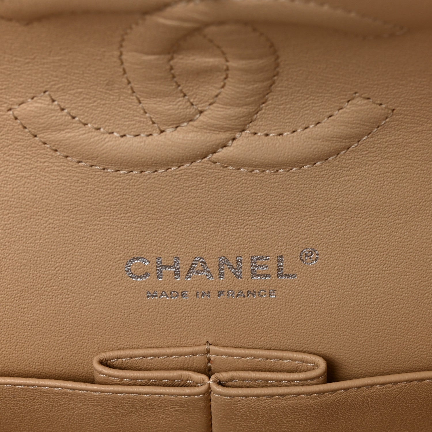 Lambskin Quilted Medium Double Flap Beige