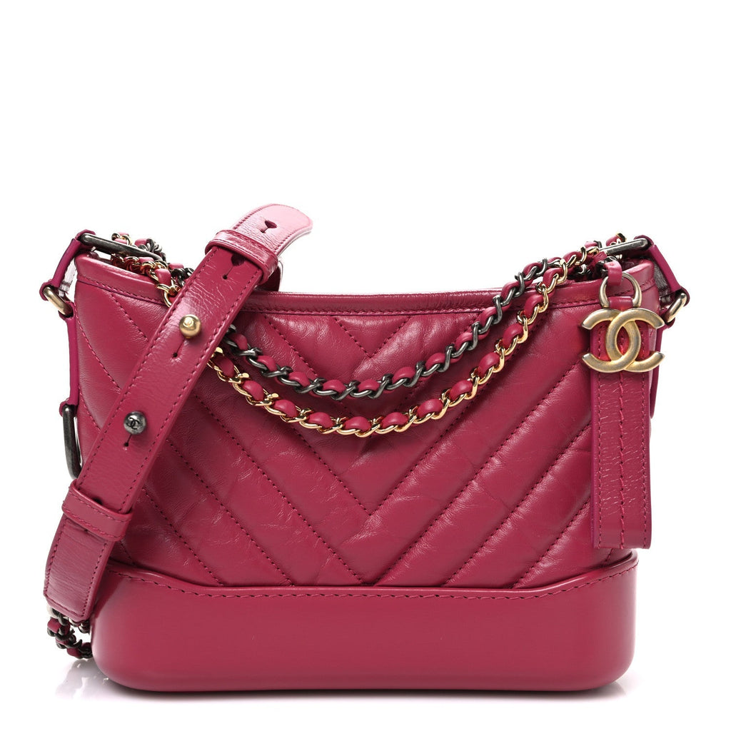 Aged Calfskin Chevron Quilted Small Gabrielle Hobo Dark Pink