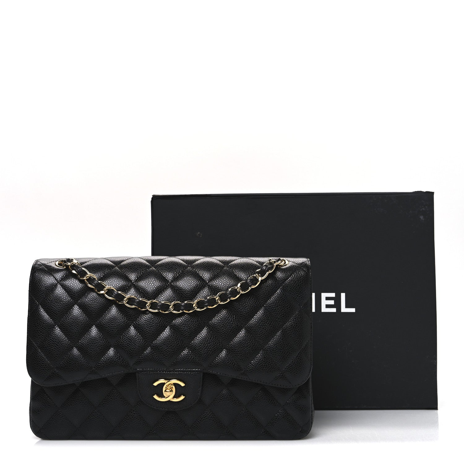 Caviar Quilted Jumbo Double Flap Black