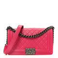 Lambskin Quilted Medium Boy Flap Dark Pink