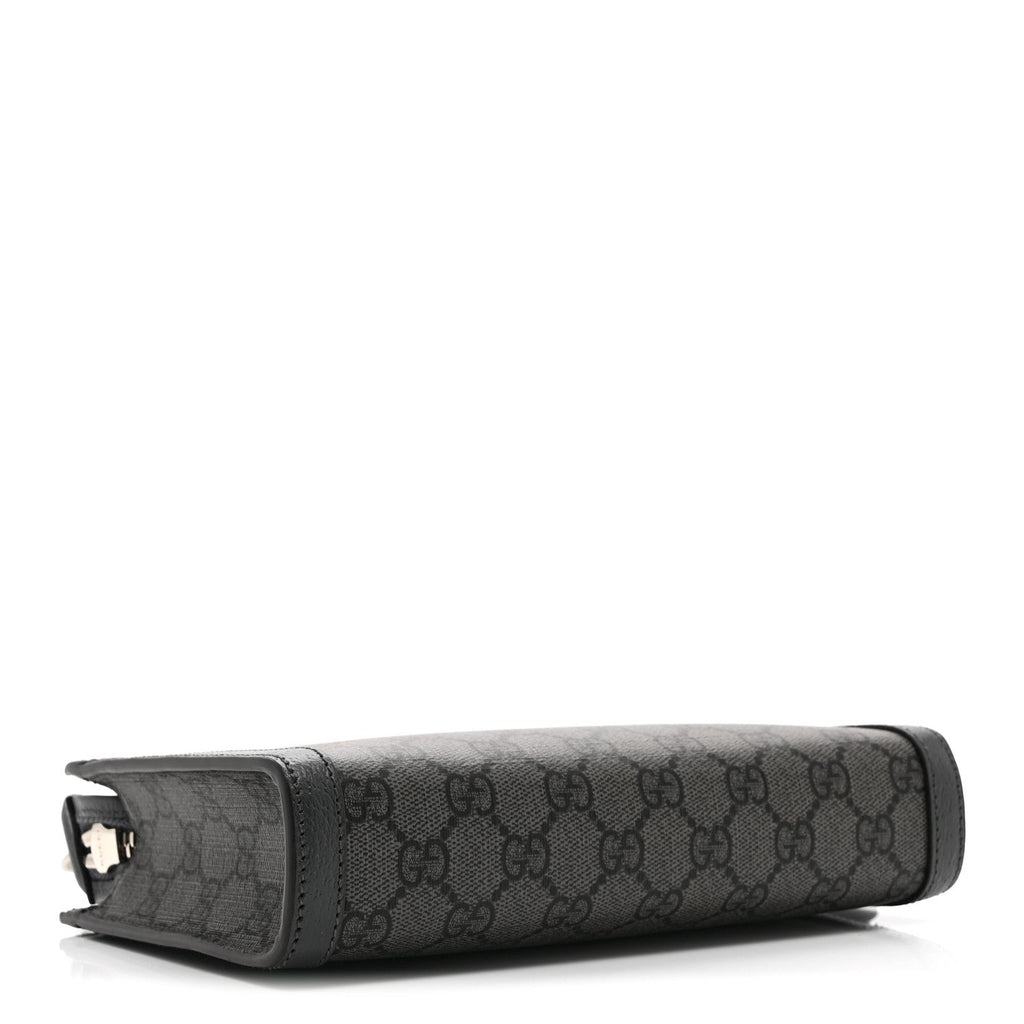 GG Supreme Monogram Textured Dollar Calfskin Web Small Ophidia Shoulder Bag  Grey Black Graphite Grey