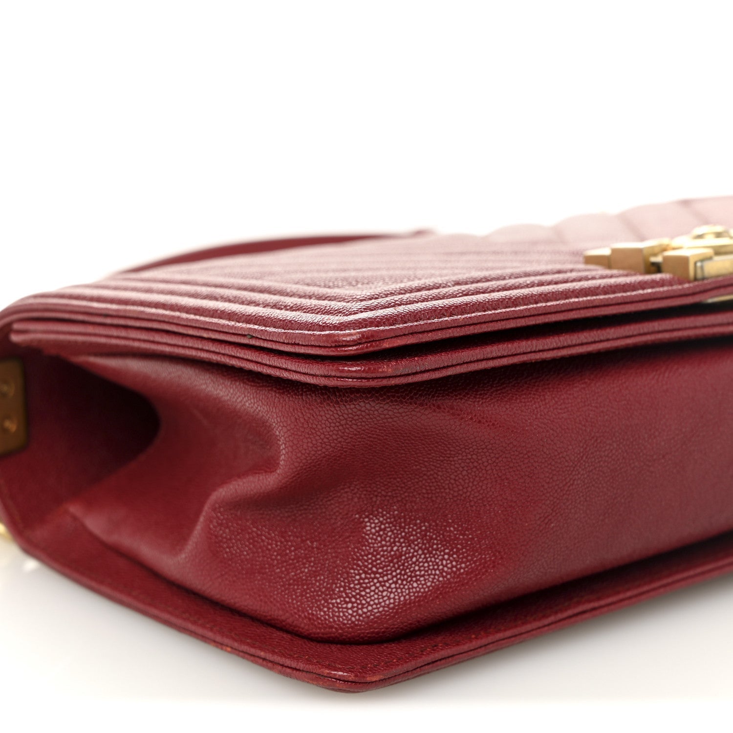 Caviar Chevron Quilted Medium Boy Flap Dark Red