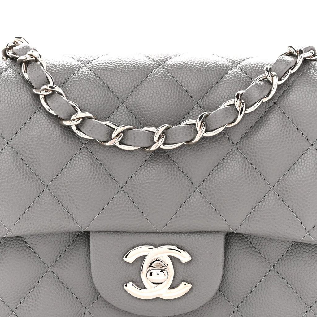 Caviar Quilted Mini Rectangular Flap Grey