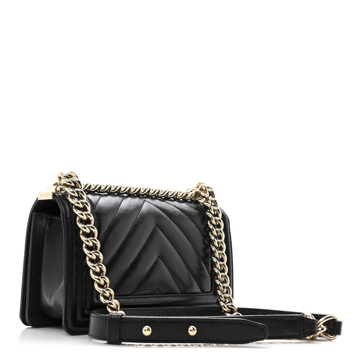 Caviar Chevron Quilted Small Boy Flap Black