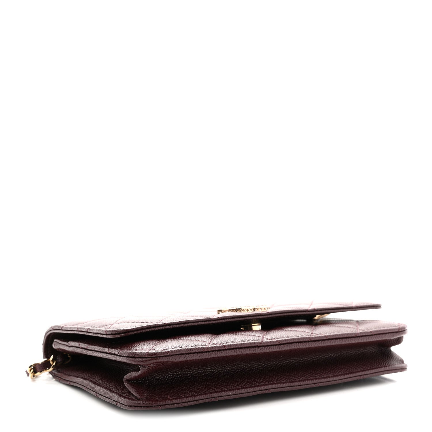Shiny Caviar Quilted Strass Wallet On Chain WOC Bordeaux