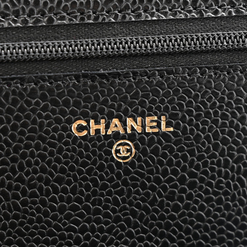 Caviar Quilted Wallet on Chain WOC Black