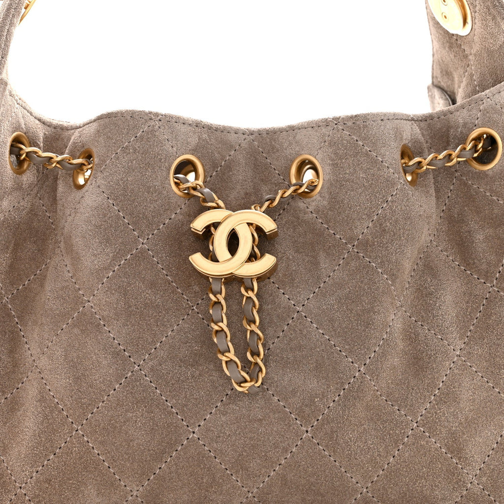 Suede Quilted Mini Chanel 25 Handbag Dark Grey