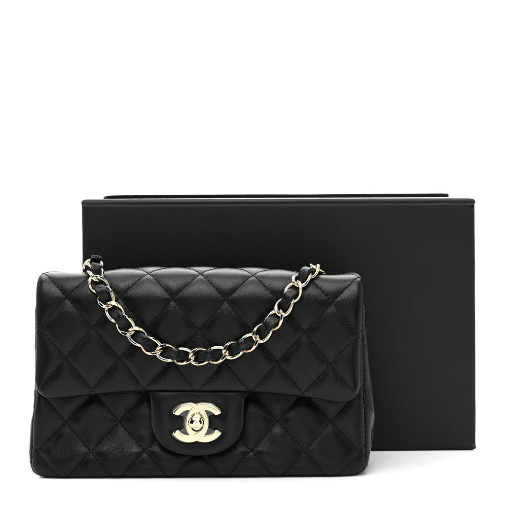 Lambskin Quilted Mini Rectangular Flap Black