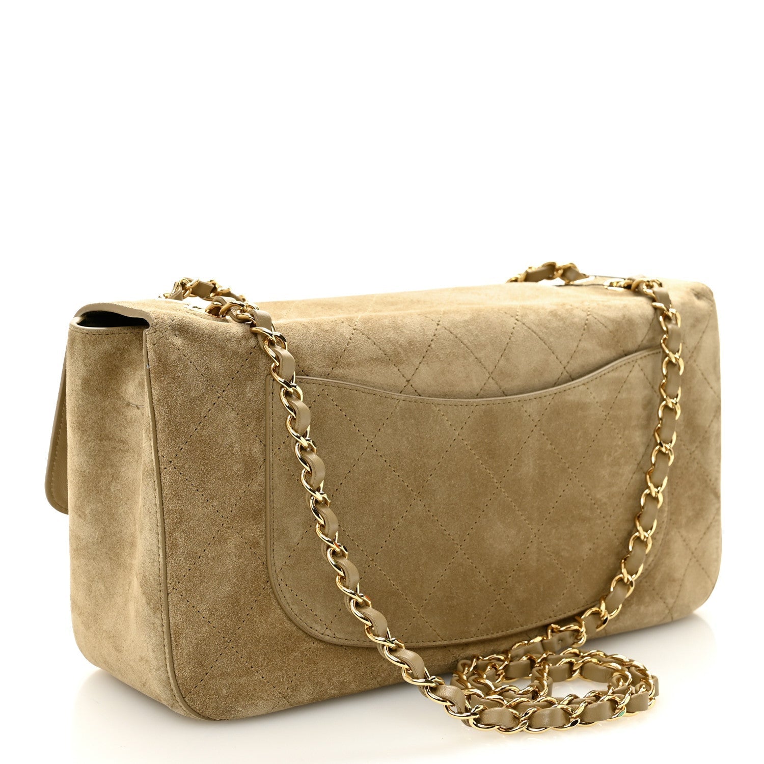 Suede Calfskin Small Souplissimo Maxi Flap Dark Beige