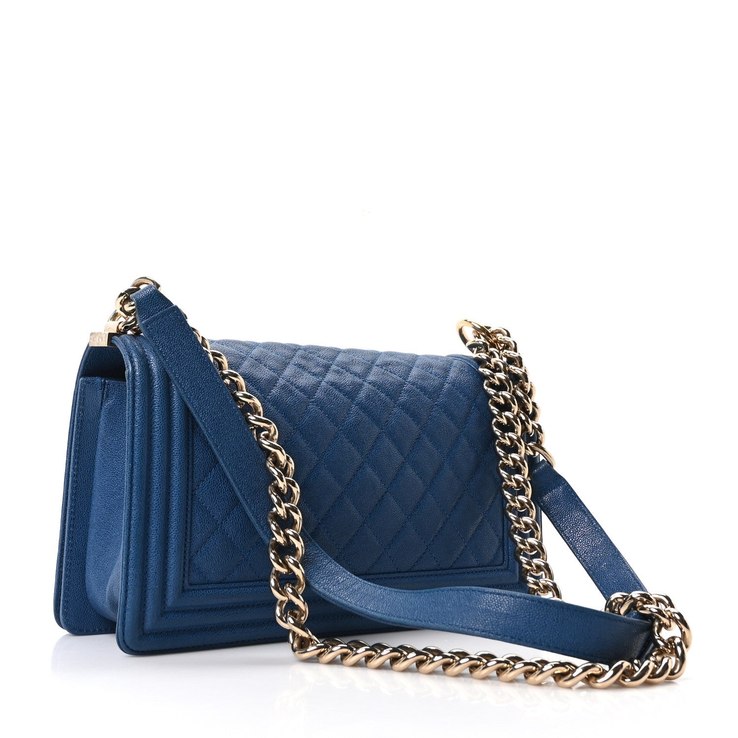 Iridescent Caviar Quilted Medium Boy Flap Dark Blue