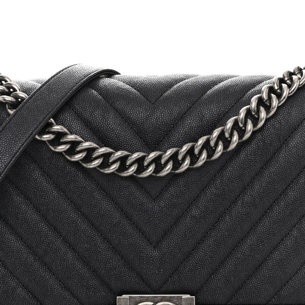 Caviar Chevron Quilted New Medium Boy Flap Dark Navy Blue