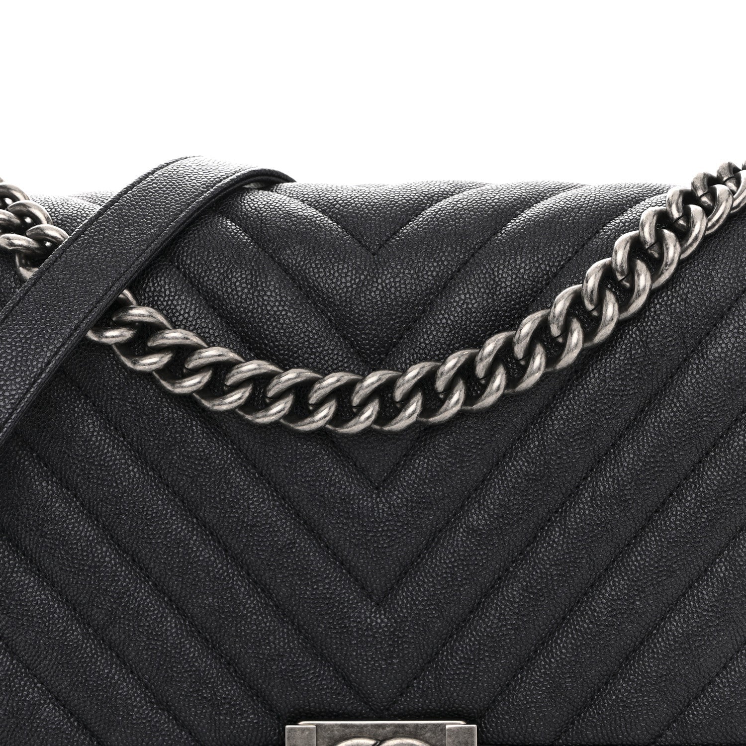 Caviar Chevron Quilted New Medium Boy Flap Dark Navy Blue