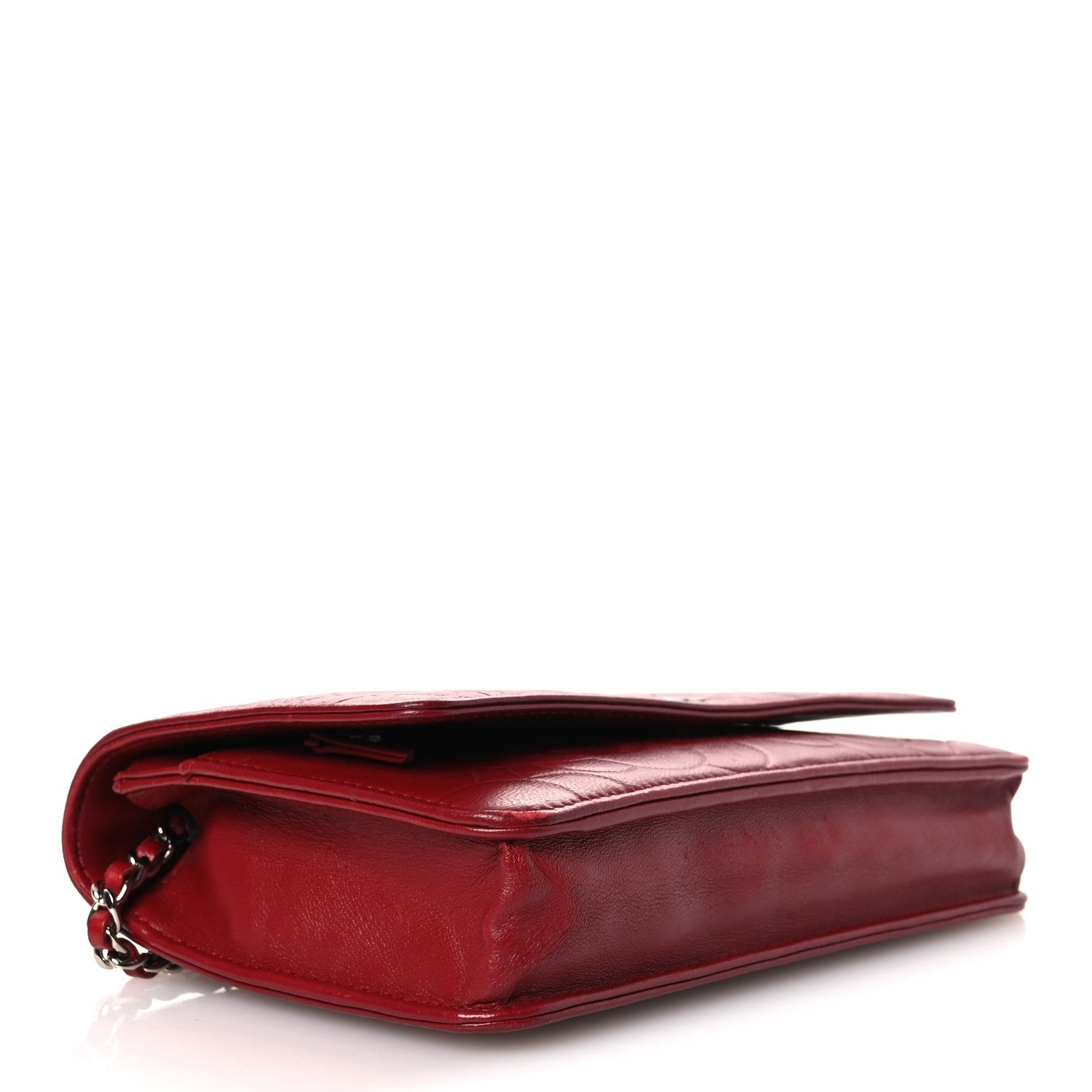 Lambskin Camellia Embossed Wallet on Chain WOC Red