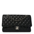 Caviar Quilted Medium Double Flap Black