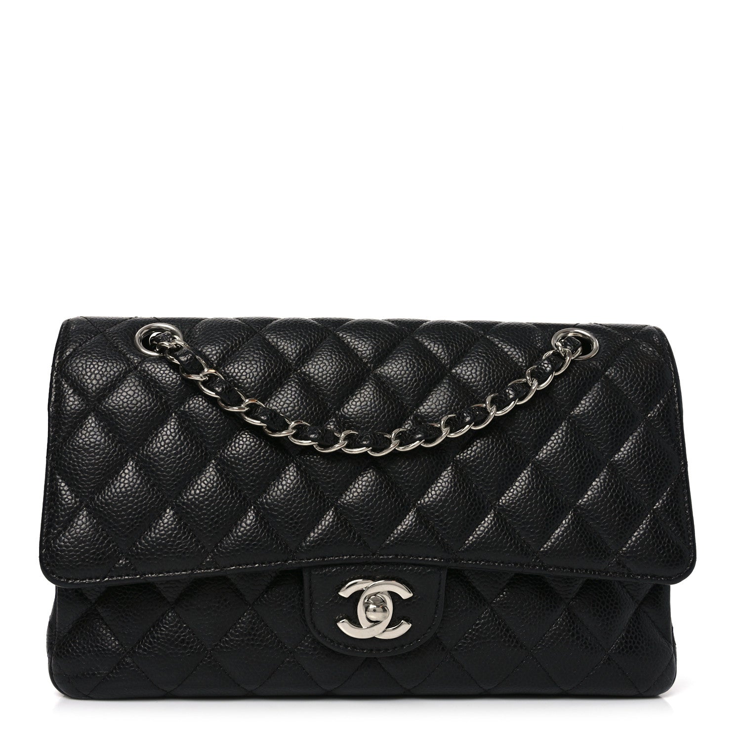 Caviar Quilted Medium Double Flap Black