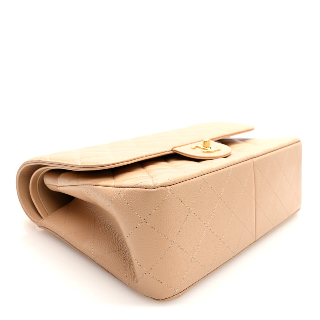 Caviar Quilted Jumbo Double Flap Light Beige